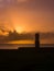 Moai in the Ahu Tahai during the sunset in Easter Island, Chile, South America. Hanga Roa city