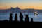 Moai platform silhouette at dusk in easter island, long exposure