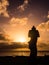 Moai silhouette during the sunset in easter island.