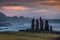 moais in Tahai at sunset, Rapa Nui, Easter Island