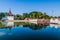 Moat, bridge, walls and a tower of Mandalay Fortress, Myanm