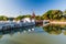 Moat, bridge, walls and a tower of Mandalay Fortress, Myanm