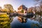 Moated castle, Seligenstadt, in the sunset with a lot of green nature you can find the small castle, landscape Hesse, Germany