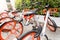 Mobike bicycles, Public bicycle parked in public area for tourists and people interested in borrowing to ride in the city and