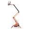 Mobile aerial work platform - Orange scissor hydraulic self propelled lift on a white . Side view. 3D illustration