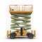 Mobile aerial work platform - Yellow scissor hydraulic self propelled lift on a white. Side view. 3D illustration