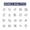 Mobile analytics line vector icons and signs. Analytics, Tracking, , Metrics, User, Usage, Data, App outline vector