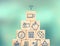 Mobile banking feature icon on wood cube pyramid with blur blur