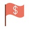 Mobile banking, red flag money flat style icon