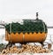 Mobile bath in the form of a wooden barrel near, Mobile winter steam room