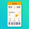 Mobile boarding pass. Vertical aircraft e-ticket. Flight ticket template. Passenger document mockup. Travel pass with