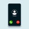 Mobile call screen template. Call screen smartphone interface mockup. Phone mockup contact with handset icon, flat person icon