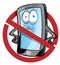 Mobile cell phone in cartoon vector style inside red banned icon