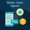 Mobile check deposit flat concept vector icon