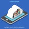 Mobile cloud library education flat 3d isometric vector