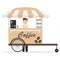 Mobile coffee trolley. Mobile coffee trolley with the seller.