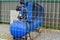 Mobile compressor unit with electric motor and large cylinder receiver. Special equipment for playground. Painted in blue.