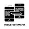 mobile file transfer icon, black vector sign with editable strokes, concept illustration