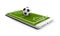 Mobile football soccer. Mobile sport play match. Online soccer game with live mobile app. Football field on the