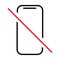 Mobile forbidden icon, no use phone sign, ban smartphone label vector illustration