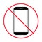 Mobile forbidden icon, no use phone sign, ban smartphone label vector illustration