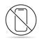 Mobile forbidden shadow icon, no use phone sign, ban smartphone label vector illustration