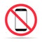 Mobile forbidden shadow icon, no use phone sign, ban smartphone label vector illustration