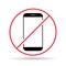 Mobile forbidden shadow icon, no use phone sign, ban smartphone label vector illustration