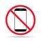 Mobile forbidden shadow icon, no use phone sign, ban smartphone label vector illustration