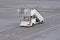 A mobile gangway with a ladder for boarding and disembarking passengers on an airplane at the airport