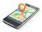 Mobile GPS navigation travel concept. Smartphonewith pin on city