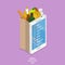 Mobile grocery list flat isometric vector concept.