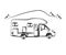 Mobile home on the background of nature. House on wheels. Sketch. Vector.