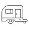 Mobile home vehicle thin line icon, travel concept, trailer sign on white background, Caravan trailer home icon in