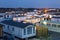 Mobile homes on a trailer park at dusk