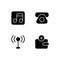 Mobile interface black glyph icons set on white space