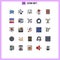 Mobile Interface Filled line Flat Color Set of 25 Pictograms of chat, stop, take, journey, rain