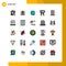 Mobile Interface Filled line Flat Color Set of 25 Pictograms of location, direction, report, paper, data