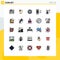 Mobile Interface Filled line Flat Color Set of 25 Pictograms of music, heart, gear, summary, column