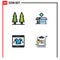 Mobile Interface Filledline Flat Color Set of 4 Pictograms of entertainment, modern, tree, open box, shopping