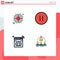 Mobile Interface Filledline Flat Color Set of 4 Pictograms of focus, iot, target, pause, washing