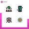 Mobile Interface Filledline Flat Color Set of 4 Pictograms of meeting, protection, workers, cart, experiment