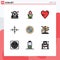 Mobile Interface Filledline Flat Color Set of 9 Pictograms of dvd, scale, rose, collapse, education