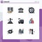Mobile Interface Filledline Flat Color Set of 9 Pictograms of life, deep search, virus, magnifying glass, hospital