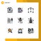 Mobile Interface Filledline Flat Color Set of 9 Pictograms of media, supply, smoking, tower, electricity