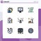 Mobile Interface Filledline Flat Color Set of 9 Pictograms of think, strategy, pc, plan, email message