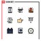 Mobile Interface Filledline Flat Color Set of 9 Pictograms of thumbs up, strategic, apple education, planning, management