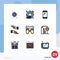 Mobile Interface Filledline Flat Color Set of 9 Pictograms of type, hands, phone, caring, iphone