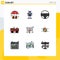 Mobile Interface Filledline Flat Color Set of 9 Pictograms of wine, drink, technology, van, military