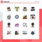 Mobile Interface Flat Color Filled Line Set of 16 Pictograms of chinese, plastic, designer, material, present